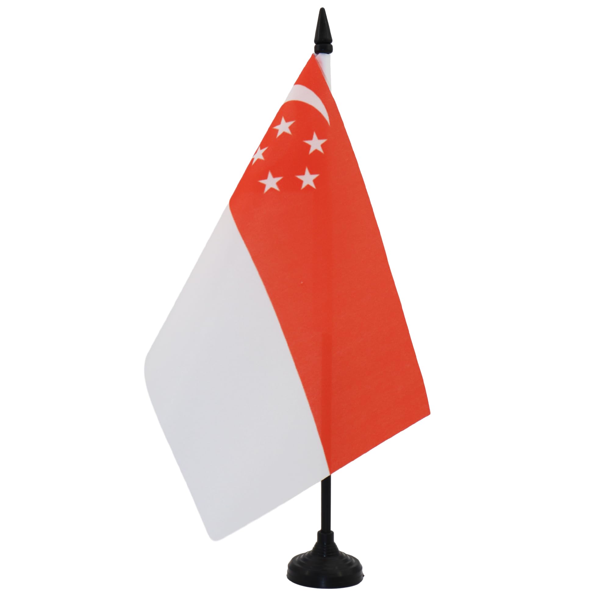 AZ FLAG Singapore Table Flag 5'' x 8'' - Singaporean Office Decoration 100% Polyester 21 x 14 cm - Mini Desk Flag with Pole and Black Plastic Base