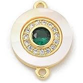 DanLingJewelry 10Pcs Vintage Green Brass Micro Pave Cubic Zirconia Connector Charms Pendants with White Shell for Jewelry Making DIY