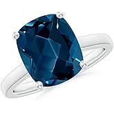 Angara Natural London Blue Topaz Ring for Women | Cushion Rectangular-Cut Blue Topaz Diamond Solitaire Ring in 14K Solid Gold/Sterling Silver/Platinum