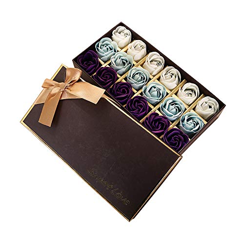 TEEROVA 18Pcs Rose Soap Flower Handmade Rose Scented Bath Soap Petals in Gift Box (C)