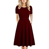 Women's Elegant Knee Length Dresses Vintage Summer Office Casual Floral Print Work Party A-Line Swing Dress with Pockets 162