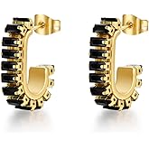 FRUMOS Green Crystal huggie gold hoop earrings for women Girls,14K Gold Plated with 925 Sterling Silver Post color Cubic Zirconia dainty cute Earrings| CZ Stud Earring