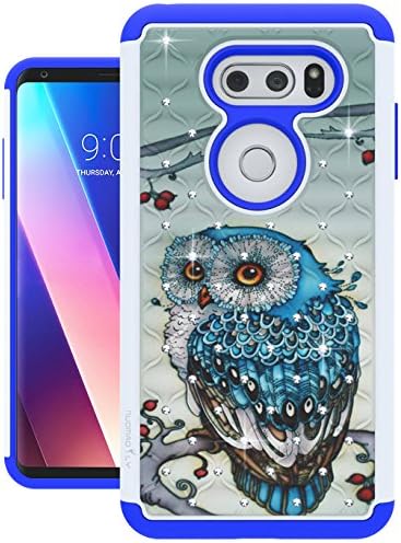 LG V30 Case, Nuomaofly [Creative] Studded Rhinestone Crystal Bling Hybrid Armor Defender Protective Case Cover for LG V30 (Owl)