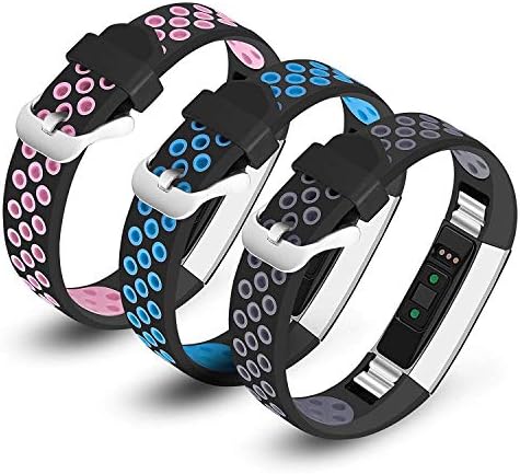 iHillon Compatible with Fitbit Alta/Alta HR/Fitbit Ace Bands, 3-Pack Two-Toned Breathable Silicone Sport Replacement Wristbands with Metal Buckle for Women Men Kids