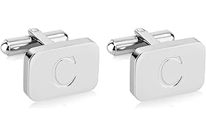 18K White-Gold Plated Initial Engraved Stainless Steel Men’s Cufflinks With Gift Box -Personalized Alphabet Letter’s A-Z By Lux & Pair