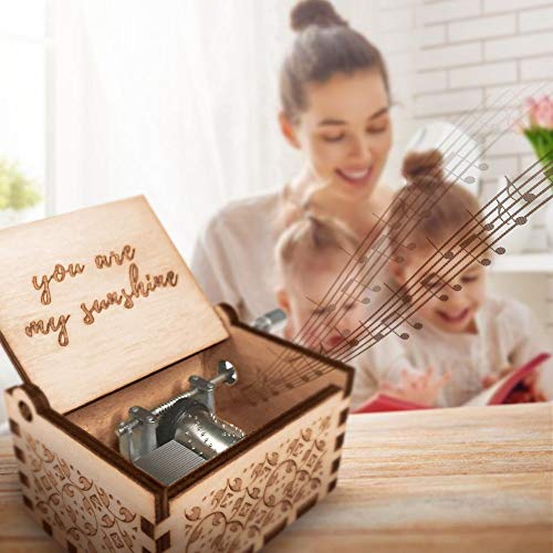 Ucuber You are My Sunshine Music Box - Wood Laser Engraved Vintage Cute Box Best Gift for Wife, Son, Daughter, Mom, Girlfriend, Wedding Anniversary/Birthday/Christmas/Valentine's Day