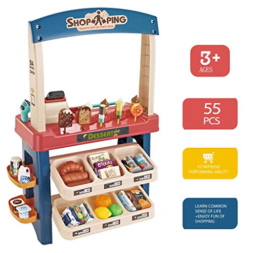Kids Role Play Ice Cream Shop Toy Set, Children Shopping Toys Playset 55 Pieces Luxury Grocery