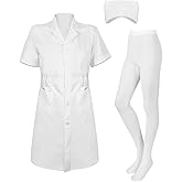 PROMOTED TO BIG SISTER Women Nurse Costume White Short Sleeve White Lab Coat Halloween Nurse Dress Outfit