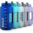 ZULU Goals Large Water Bottle Jug with Time Marker & Handle for All Day Hydration | Silicone Soft Straw with Locking Leak-Proof Lid | For Gym, Camping, Workout, and Outdoors | BPA-Free | 64oz, 128oz