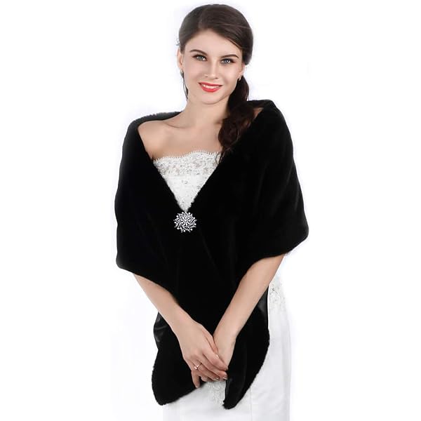 Châle D'hiver En Fourrure Noire Légère - Polyester Doux, 75x43 Cm - Pour Occasions Formelles Et Décontractées - 11