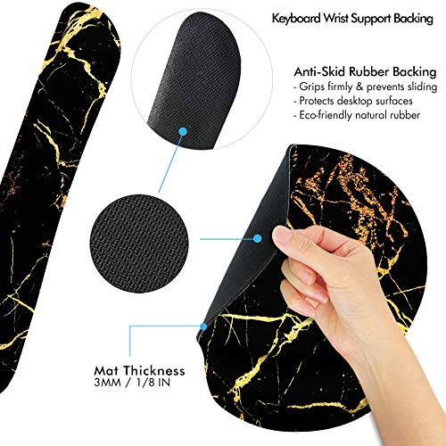 Gold Streak Black Marble Ergonomic Design Mouse Pad with Wrist Rest Hand Support and Keyboard Support. Round Large Mousing Area. Mouse Pad and Keyboard Pad for Laptop, PC Computer & Mac.