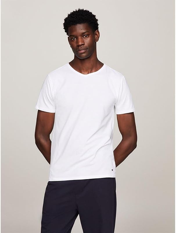 T-Shirts Manches Courtes Lot de 3 Homme Stretch Col en V, Multicolore (Black/White/Grey Heather), M — photo 3 sur 8