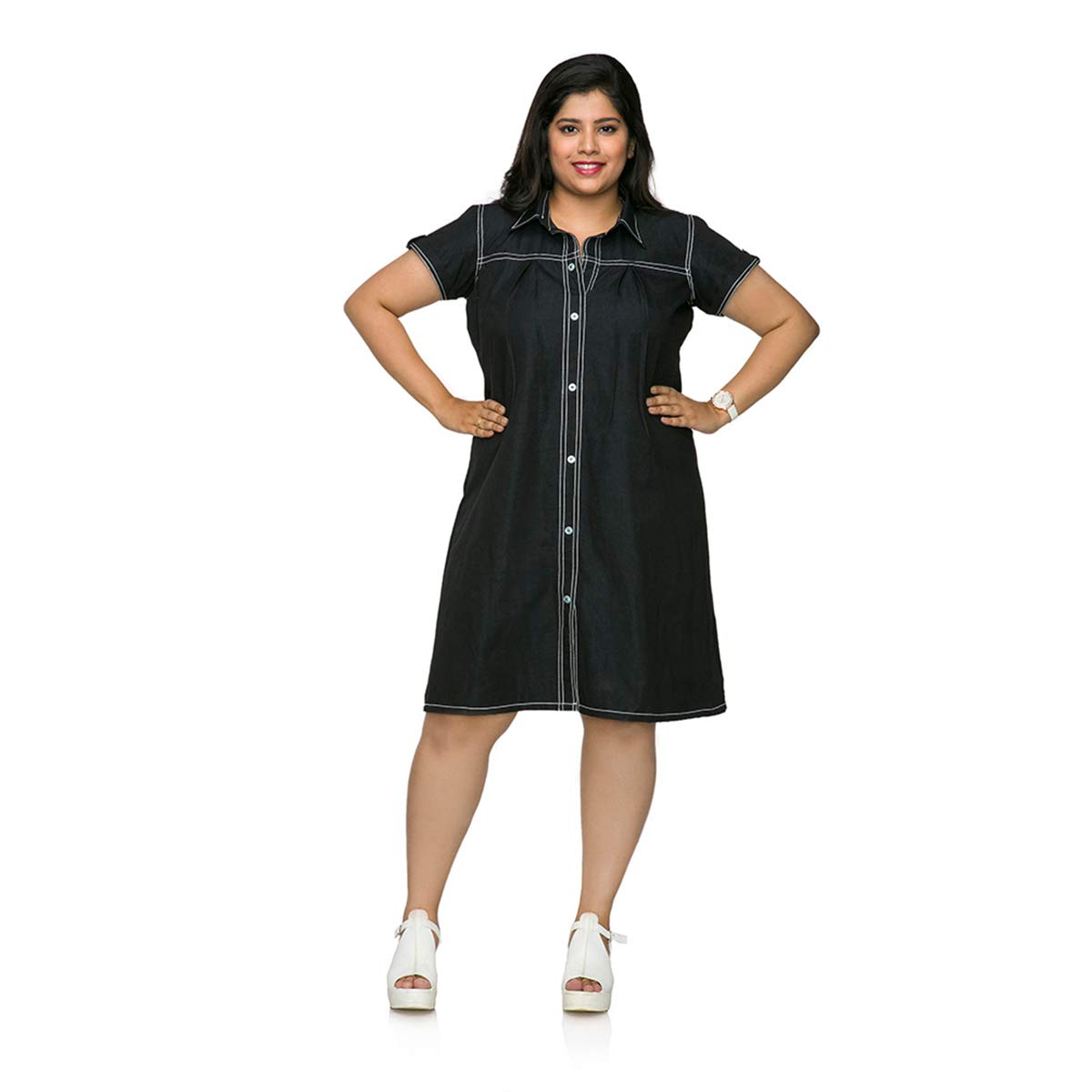 plus size black denim dress