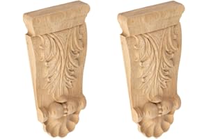 CRAPAPFERT 2PCS Unpainted Natural Solid Wood Carved Corner Onlay Applique 5.9x2.8 Inch Vintage Home Decor Decorative European Style Corners Corbels for Home Wall Furniture Decoration