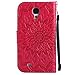 A-slim Galaxy S4 Wallet Case, (TM) Beauty Fashion Sun Pattern Embossed PU Leather Magnetic Flip Cover Card Holders & Hand Strap Wallet Purse Cover Case for Samsung Galaxy S4 I9500 - Red