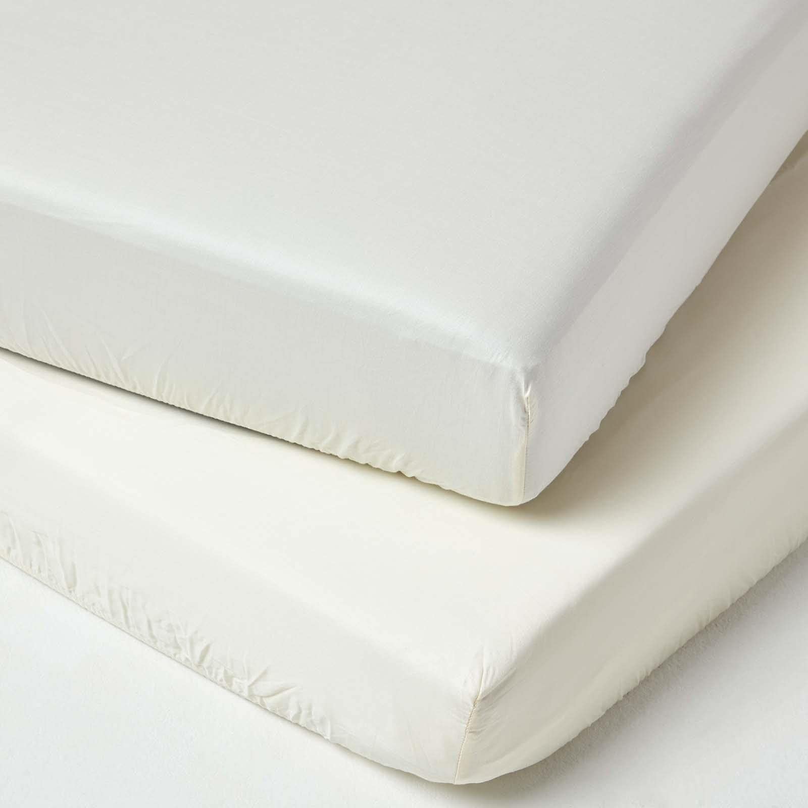HOMESCAPES Cream Cot Fitted Sheets 60 x 120 cm 2 Pack 100% Organic Cotton sateen Soft Hypoallergenic Cot Sheet with Fully Elasticated Skirt Breathable Easy Care 400 TC 600 Thread Count Equivalent
