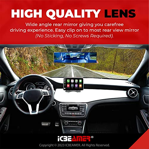 ICBEAMER 15.8 Inch Car Rearview Mirror, Panoramic Wide Angle, HD Blue