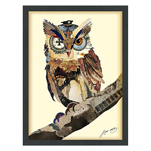 Empire Art Direct"The Wisest Owl" Dimensional Art Collage Hand Signed by Alex Zeng Framed Graphic Wall Art , 25" x 19"