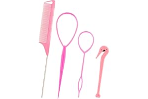 Hair Loop Styling Tool Set with,4pcs Hair Styling Tools for Girls,Tail Hair Tools,Topsy Tail Hair Tools,Rat Combs for Braidin