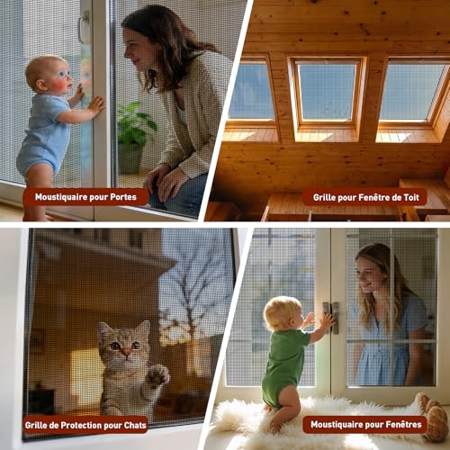 HOFUDON Mosquito Net Window Cat 250 x 120 cm, Reinforced Fibreglass | Extra Thick Mosquito Net Roll, Durable Fibre, Anti-Insect Netting, Adjustable, for Doors, Windows, Garden – Black