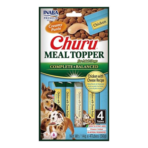 Churu Meal Toppers by INABA Dog Treat - Chicken with Cheese - 12 Pack (48 x 14g) / Soft & Creamy, Delicious & Healthy Puree Food Topper, Natural, Grain Free