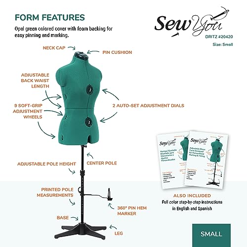 Dritz Sew You Adjustable Dress Form, Small, Opal Green Pricepulse