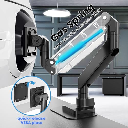 PUTORSEN 17-57 Inch Monitor Mount 1 Monitor, for TVs and Monitors up to 27 kg, Premium Aluminium Monitor Desk Mount with Gas Spring, Reinforcement Plate, VESA Max up to 200 x 200