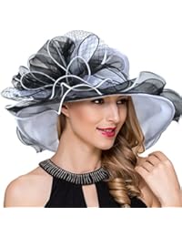 Women Derby Church Dress Fascinator Wide Brim Ruffles Tea Party Wedding Organza Hats S042b (Black)