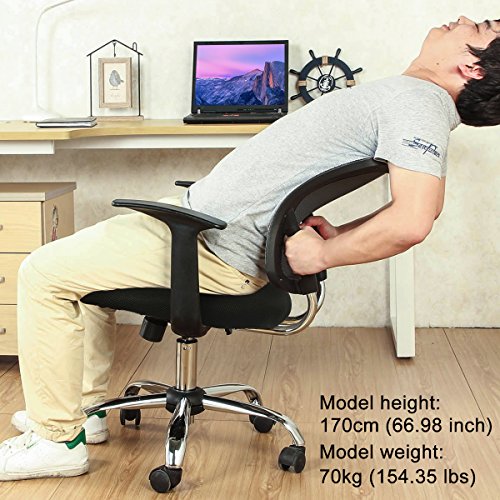 YAMASORO Office Mesh Task Chair Mid Back Swivel Computer Desk Chairs with Backrest,Armrest and Adjustable Seat Height for Home Office Conference Room (Black-7425)