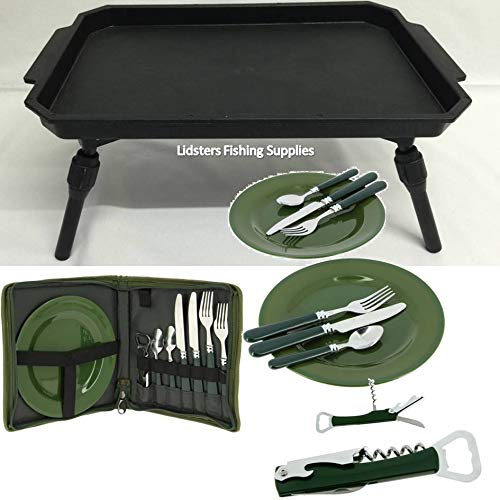 NGT 600 Deluxe Carp Fishing Picnic Cutlery Set + Plastic Bivvy Table With Bag