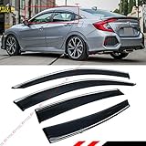 Fits for 2016-2019 Honda Civic 4 Door Sedan Clip on Style Chrome Trim Window Visor Rain Guard Deflector