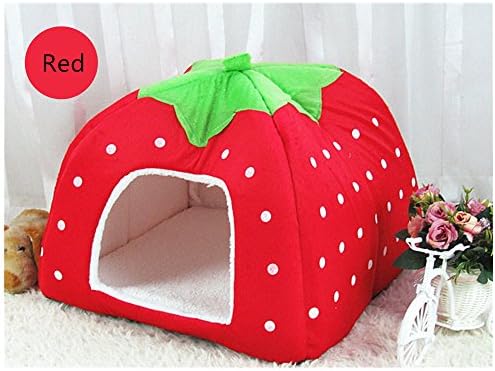 RunHigh Pets Strawberry Bed Sleeping House Cute Soft Sponge Nest Warm Home With Warm Plush Pad