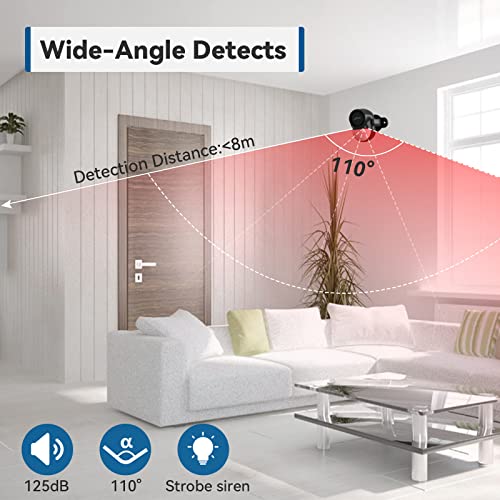 CPVAN Indoor Motion Sensor Alarm with Siren, Wireless Infrared DIY PIR Motion Detector Burglar Alarm System, Battery Operated, 125dB Adjustable, Remote Control for Home/Garage/Van/Shed/Shop. (Black)