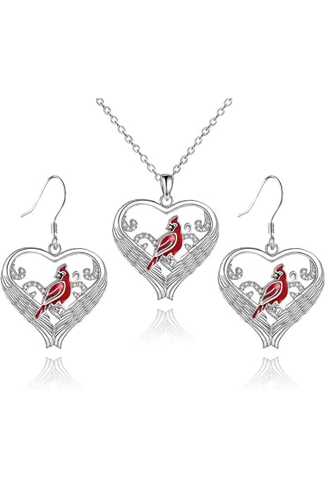 Cardinal Necklace Jewelry 925 Sterling Silver Cute Red Bird