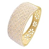 Yoursfs 18K Rose Gold Plated Use Austrian Crystal Beaded Pearl Hollow Flower Charms Bangle Bracelet