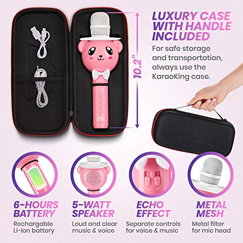 KaraoKing Wireless Portable Karaoke Microphone with Bluetooth for Kids (Pink)