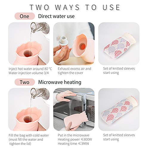 Microwave Heating Bottle Environmental Silicone Transparent Hot Water Bag with Knit Cover, Hot & Cold Therapies - Gift for Birthday, Christmas, Valentine's Day, Gift Exchange Party (Small, Pink)