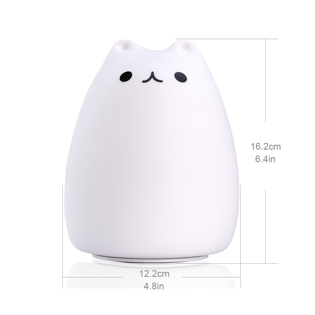 ProGreen Cute Night Light for Baby Kids Bedroom, LED Night Light, Bedsides Table Lamp, USB Charger, with 7 Modes of Lighting, Portable Silicone Cat Form for Bedroom, Living Room and Office
