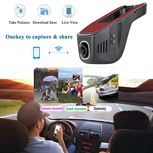 TekBow WiFi Car DVR Dash Camera Hidden Video Driving Recorder Full HD 1080P 170 Degree Wide Angle, Night Vision, G-Sensor, Parking Mode, WDR, IOS & Android APP, 16GB Micro SD Card Included