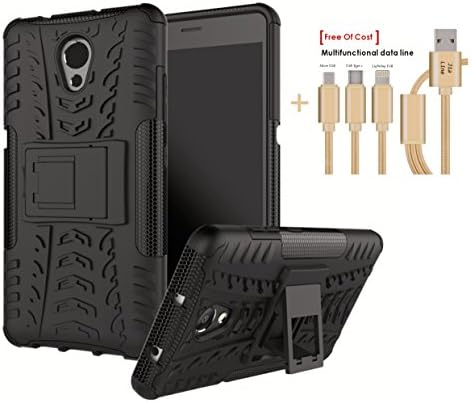 Huamecl +Multifunctional Data Line 2 in 1 Hybrid Protective Bumper Shockproof Heavy Rugged Cover with Kickstand for Lenovo P2-Black