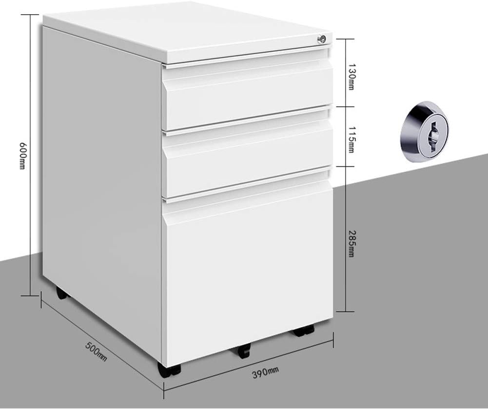 Amazon Com Er Ji 3 Drawer Steel Metal File Cabinet Mobile File Cabinet With Lock Black White B Home Kitchen
