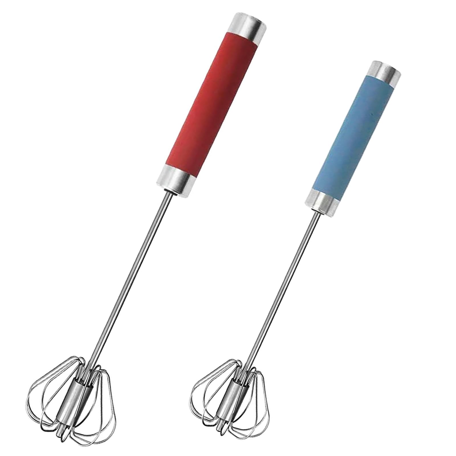 2 Pack Semi-Automatic Egg Whisk Beater, 10in &12in Whisk, Stainless Steel Mini Hand Whisk, Hand Push Egg Beater, Rotating Mixer Stirrer for Baking, Whisking, Stirring