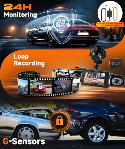 VECHTEL 2K/1080P Car Dashcam Front and Rear Wifi 4* Dash Cam Car Camera with 3 Inch IPS Screen, Night Vision, G-Sensor, 360 Degree Protection, with 64GB SD Card