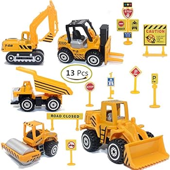 ZOHUMI Construction Toys Sets, 5 Pieces Mini Vehicles, Including Truck Forklift Bulldozer Road Roller Excavator Dump Truck Tractor,Free-Wheeling Cars for Children