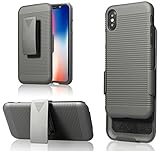 Zuzo iPhone X Belt Case With Rubberized Ribbed Texture and Swivel Belt Clip Kickstand [Supports Wireless Charging] for iPhone X / 10 (2017) (Black)