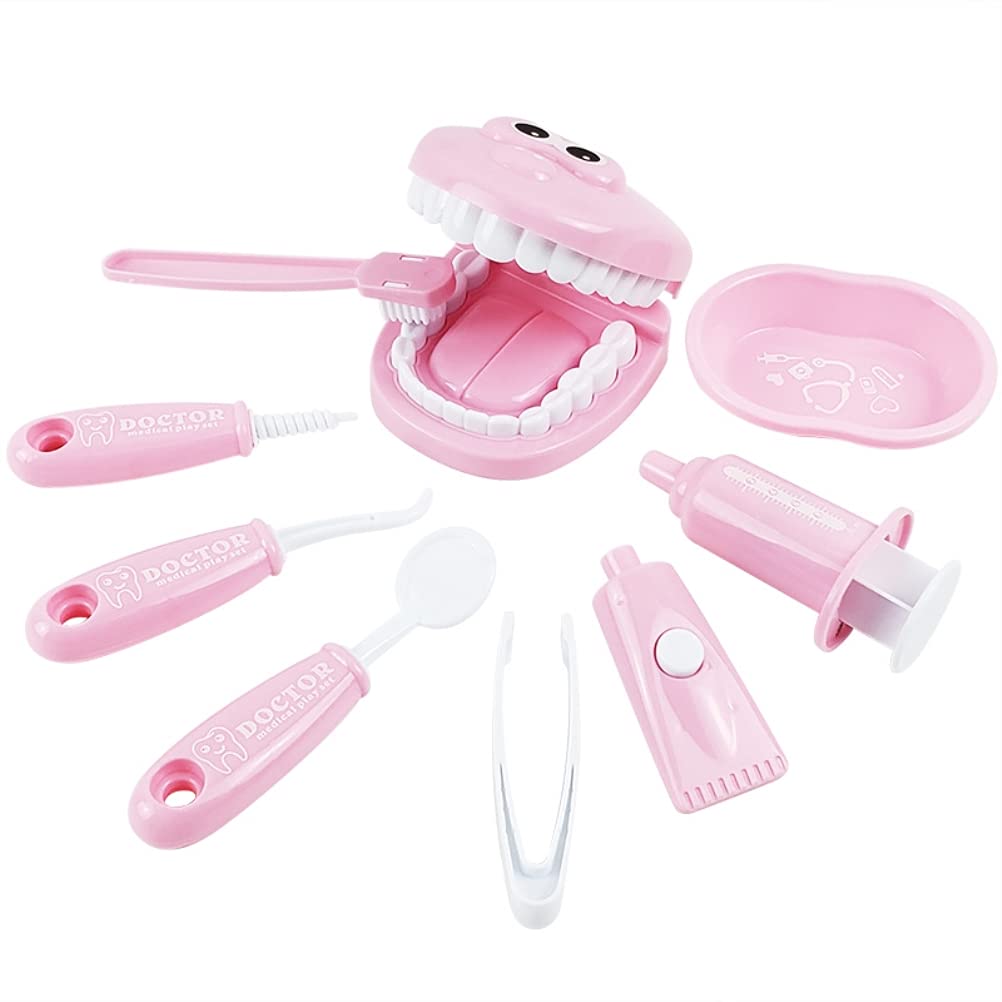 Tixiyu 9Pcs Dentist Kit for Kids With Braces-Toy Doctors Kit For Kids Doctor Toy Set Pretend Play Doctor Role Playing Toy for Boys Girls Simulation Learing Toys - Pink