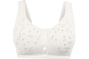 MFNDVD Daisy Front Button Closure Bras for Women Full Coverage Wireless Bras with Support and Lift Comfy Bras for Seniors