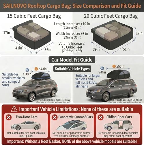 Sailnovo 425L Waterproof Car Roof Box, 1000D Folding Car Roof Box with 6 Reinforced Straps, 4 Hooks for Doors, Travel and Luggage, for Vehicles With/Without Luggage Rack