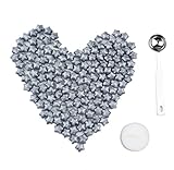 Aokbean European Retro Sealing Wax Beads Set 70 Grams Star Shape Sealing Wax Beads with Tea Light,Antique Bronze Color Engraved Wax Seal and Melting Spoon (Silver)