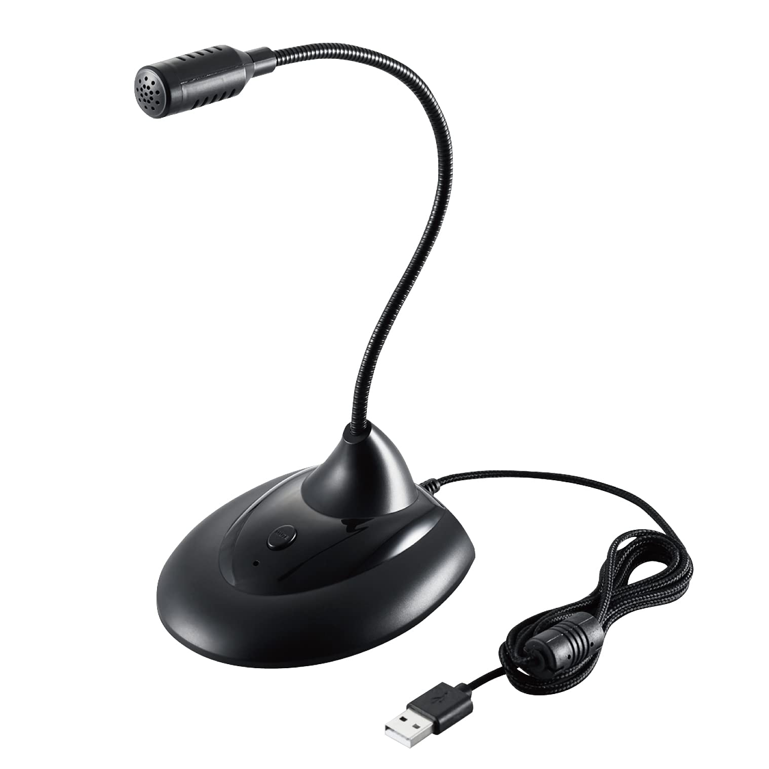 エレコム PCマイク スタンドマイク USB フレキシブルアーム ミュートボタン付き LED搭載 ブラック HS-MC07UBK の商品画像